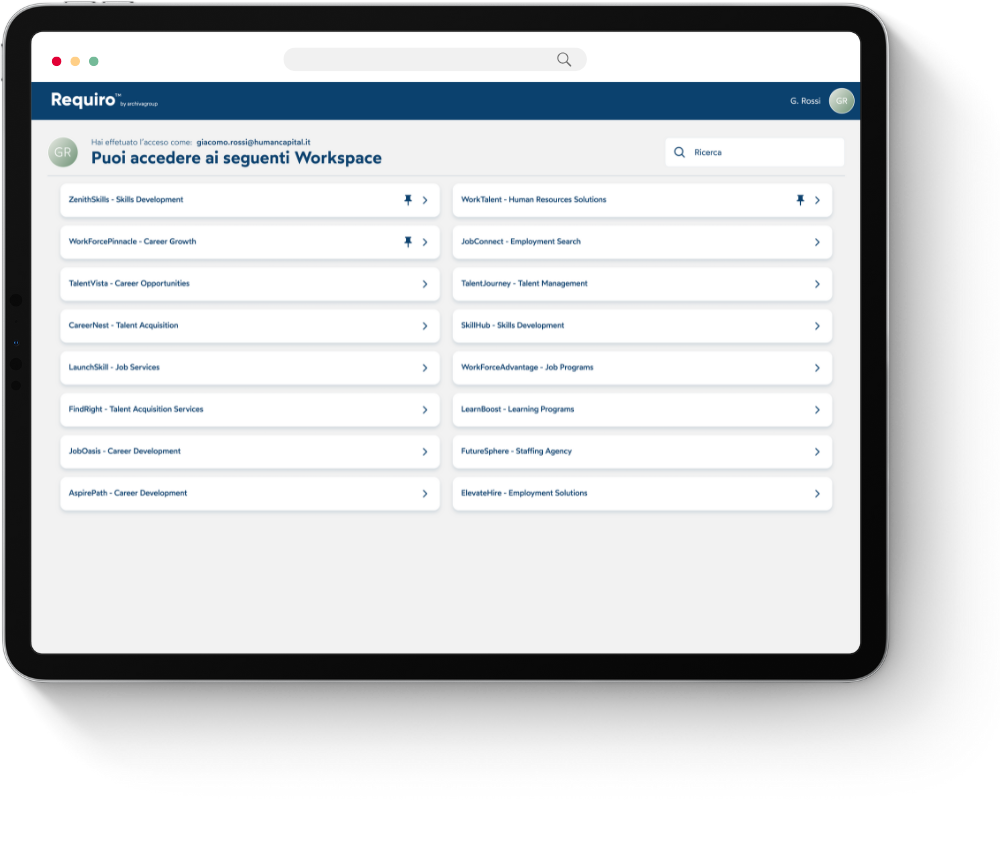 requiro dashboard workaspace